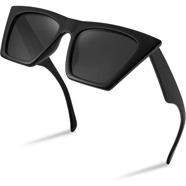 FEISEDY Vintage Square Cat Eye Sunglasses Women Trendy Cateye Sunglasses B2473Polarized Black