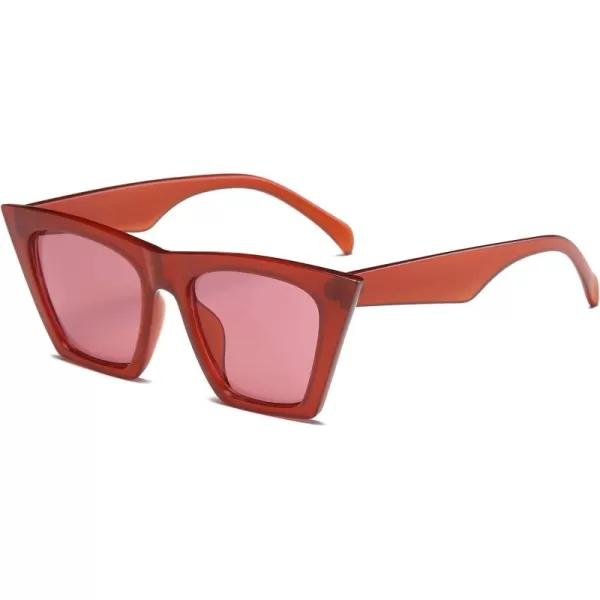 FEISEDY Vintage Square Cat Eye Sunglasses Women Trendy Cateye Sunglasses B2473Red