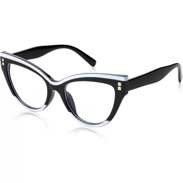 FEISEDY Women Oversized Blue Light Blocking Computer Glasses Fake Nerd Cat Eye Glasses Frame Anti Eyestrain B2323Black  White Frame