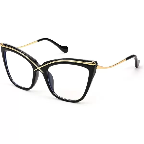 FEISEDY Women Oversized Square Blue Light Blocking Glasses Anti Eyestrain Cat Eye Fashion Eyewear B2956Black
