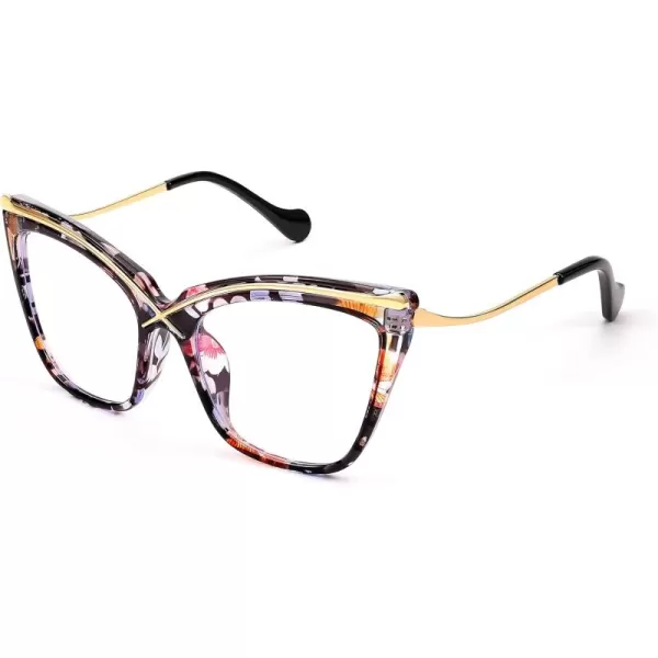 FEISEDY Women Oversized Square Blue Light Blocking Glasses Anti Eyestrain Cat Eye Fashion Eyewear B2956Floral