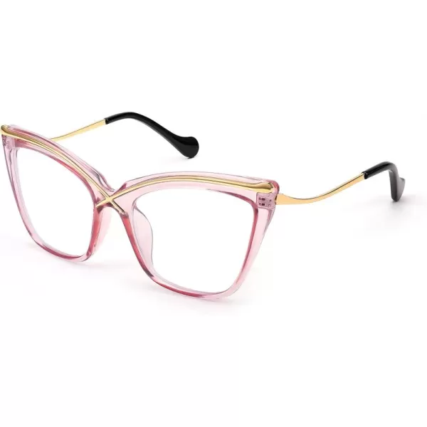 FEISEDY Women Oversized Square Blue Light Blocking Glasses Anti Eyestrain Cat Eye Fashion Eyewear B2956Transparent Pink