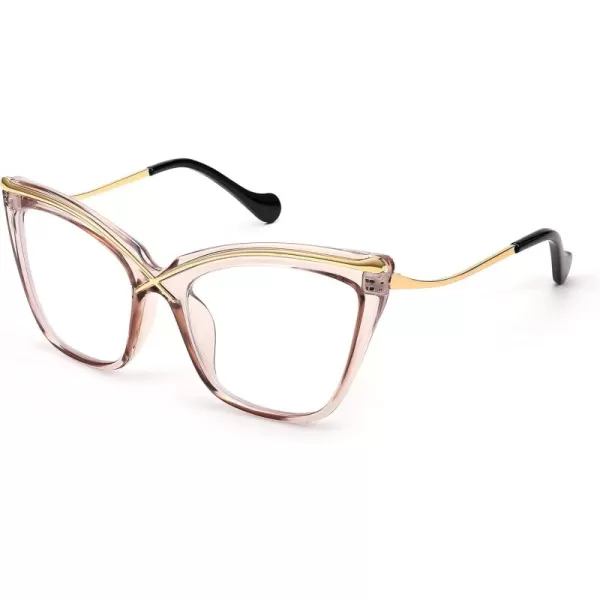 FEISEDY Women Oversized Square Blue Light Blocking Glasses Anti Eyestrain Cat Eye Fashion Eyewear B2956Transparent Tea