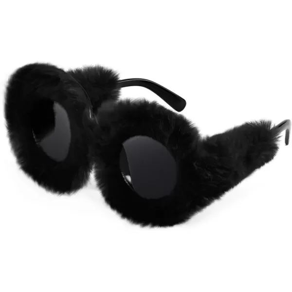 FEISEDY Women Plush Fuzzy Round Sunglasses Punk Soft Velvet Shades Ladies Handmade Party Cosplay Eyewear B2889Black