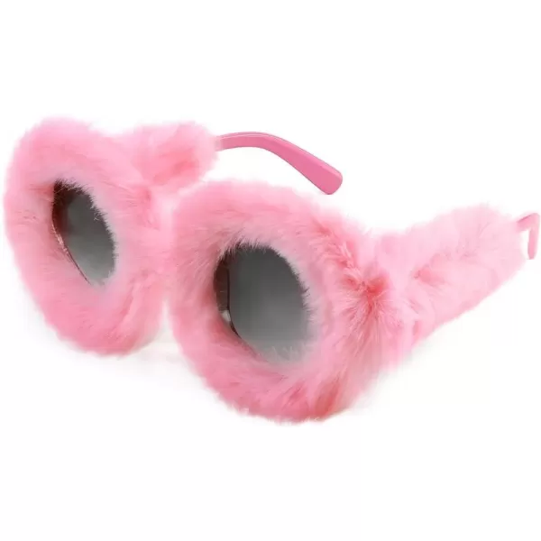 FEISEDY Women Plush Fuzzy Round Sunglasses Punk Soft Velvet Shades Ladies Handmade Party Cosplay Eyewear B2889Pink