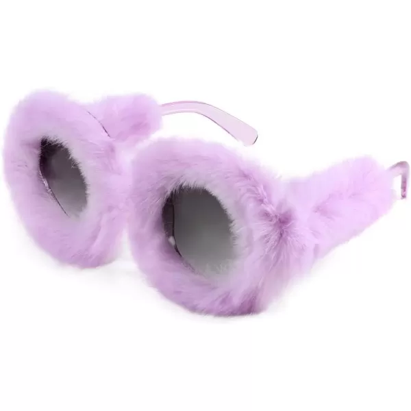 FEISEDY Women Plush Fuzzy Round Sunglasses Punk Soft Velvet Shades Ladies Handmade Party Cosplay Eyewear B2889Purple