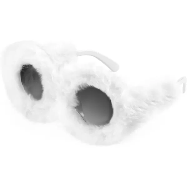 FEISEDY Women Plush Fuzzy Round Sunglasses Punk Soft Velvet Shades Ladies Handmade Party Cosplay Eyewear B2889White