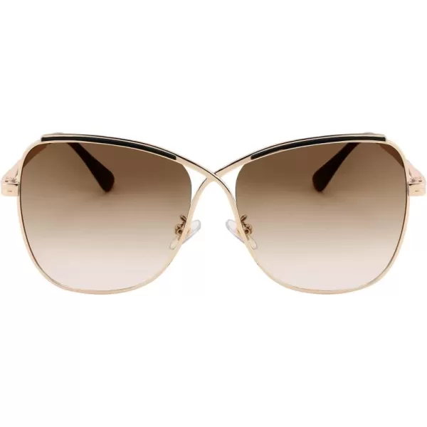 FEISEDY Womens Cute Sunglasses Oversized Butterfly X Shape Design Cateye Lady Sunglasses B2738Golden Frame  Gradual Brown Lens