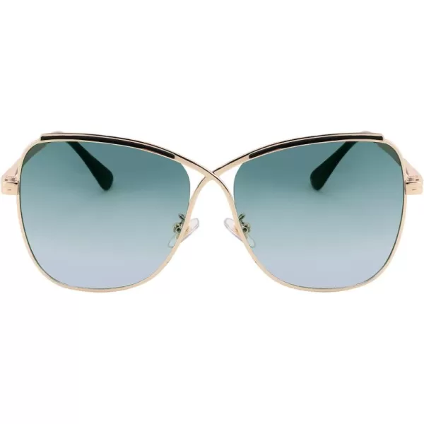 FEISEDY Womens Cute Sunglasses Oversized Butterfly X Shape Design Cateye Lady Sunglasses B2738Golden Frame  Gradual Greenpink Lens