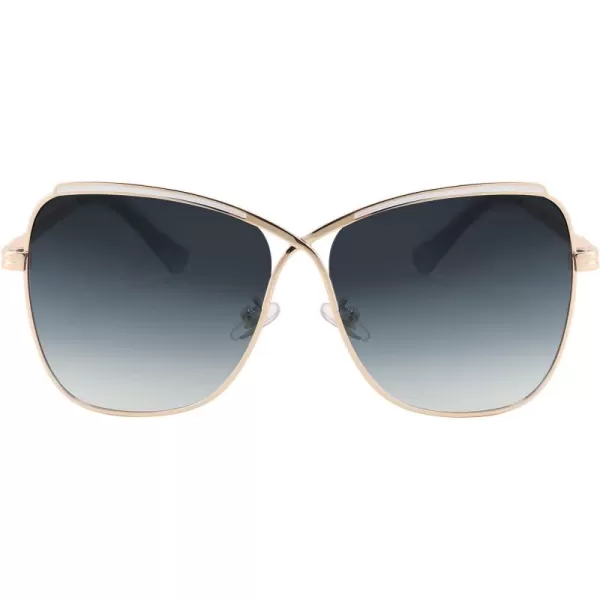 FEISEDY Womens Cute Sunglasses Oversized Butterfly X Shape Design Cateye Lady Sunglasses B2738Golden Frame  Gradual Grey Lens