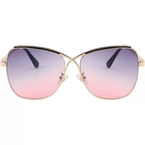 FEISEDY Womens Cute Sunglasses Oversized Butterfly X Shape Design Cateye Lady Sunglasses B2738Golden Frame  Gradual Greypink Lens