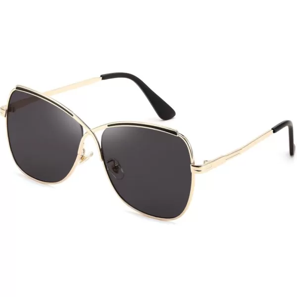 FEISEDY Womens Cute Sunglasses Oversized Butterfly X Shape Design Cateye Lady Sunglasses B2738Golden Frame  Grey Lens