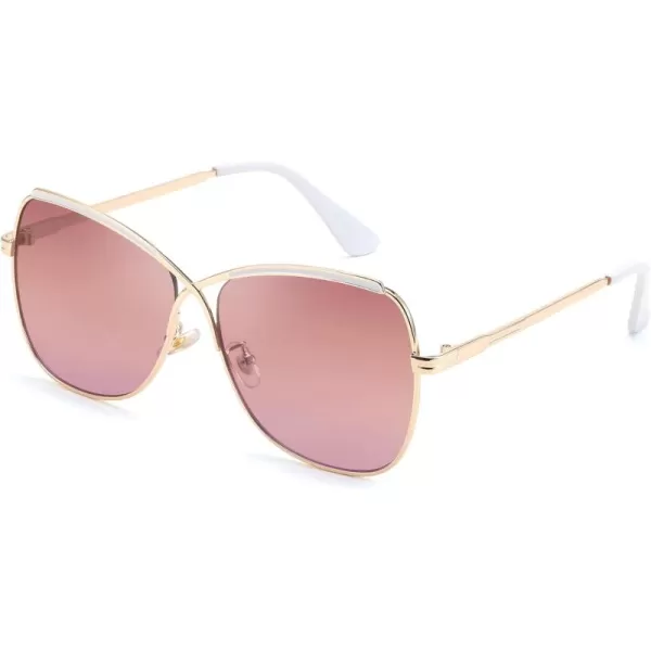 FEISEDY Womens Cute Sunglasses Oversized Butterfly X Shape Design Cateye Lady Sunglasses B2738Golden Frame  Pink Purple Lens
