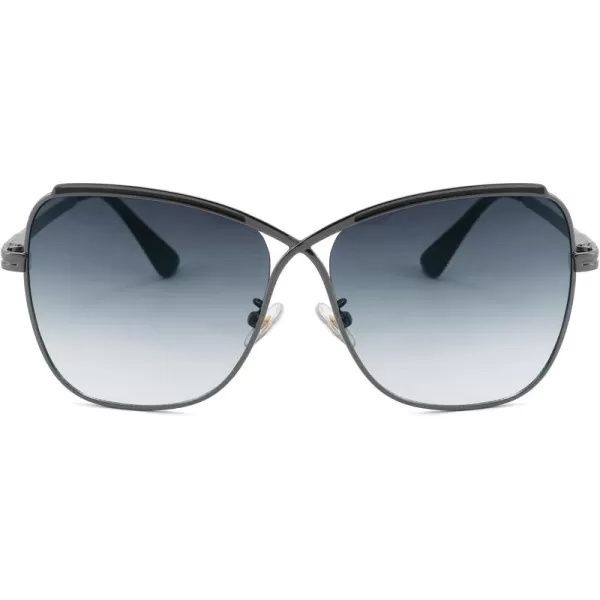 FEISEDY Womens Cute Sunglasses Oversized Butterfly X Shape Design Cateye Lady Sunglasses B2738Gun Grey Frame  Gradual Grey Lens
