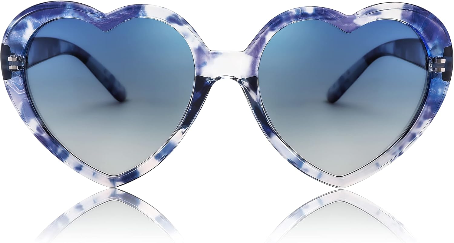 FEISEDY Polarized Heart Shaped Sunglasses Oversized Vintage Fashion Love Eyeglasses for Women UV400 B2337Blue Tortoiseshell Frame  Gradual Blue Lens