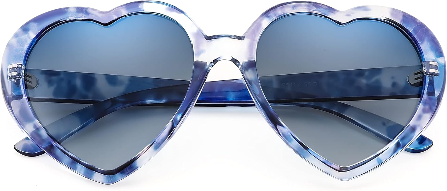 FEISEDY Polarized Heart Shaped Sunglasses Oversized Vintage Fashion Love Eyeglasses for Women UV400 B2337Blue Tortoiseshell Frame  Gradual Blue Lens