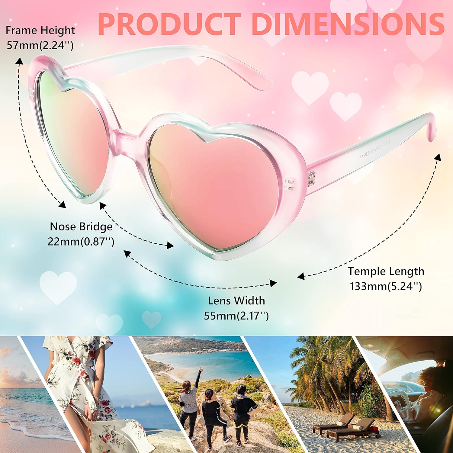 FEISEDY Polarized Heart Shaped Sunglasses Oversized Vintage Fashion Love Eyeglasses for Women UV400 B2337Pinkgreen Frame  Mirror Pink Lens