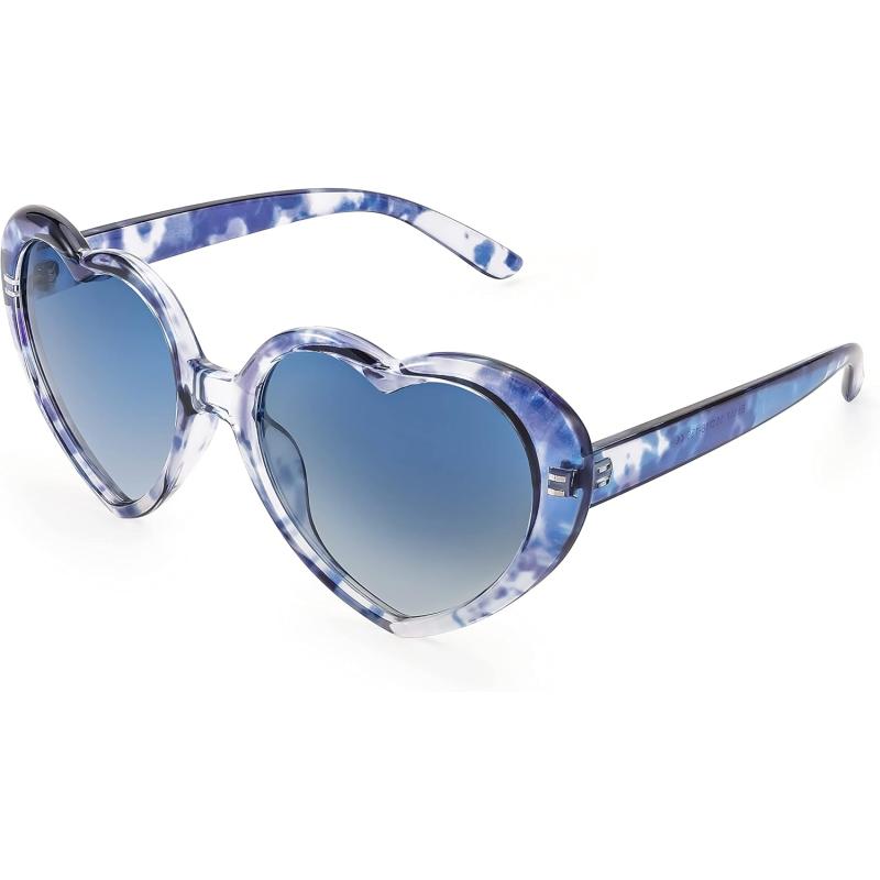 FEISEDY Polarized Heart Shaped Sunglasses Oversized Vintage Fashion Love Eyeglasses for Women UV400 B2337Blue Tortoiseshell Frame  Gradual Blue Lens