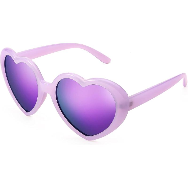 FEISEDY Polarized Heart Shaped Sunglasses Oversized Vintage Fashion Love Eyeglasses for Women UV400 B2337Purple Frame  Mirror Purple Lens