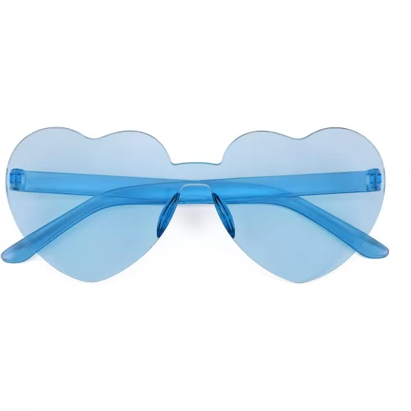 FEISEDY 2 Pack Rimless Heart Shaped Sunglasses Party Glasses Disco One Piece Transparent Trendy Love Glasses B2826F2Blue  Green