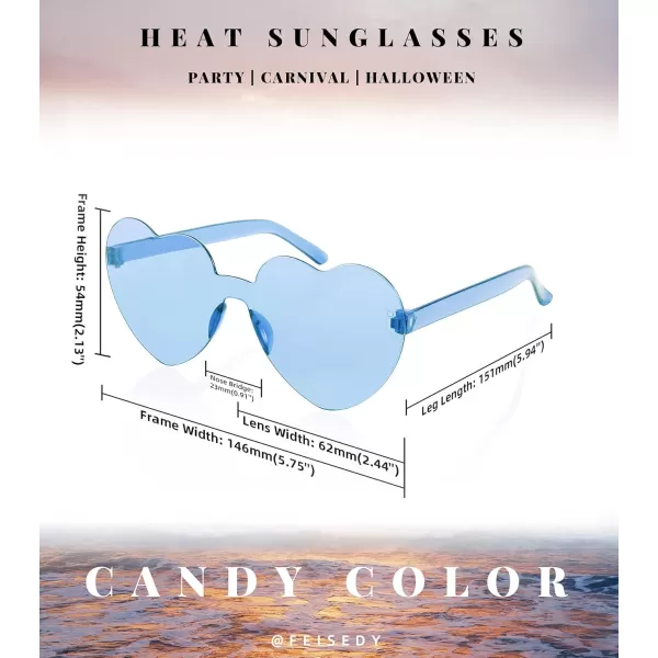 FEISEDY 2 Pack Rimless Heart Shaped Sunglasses Party Glasses Disco One Piece Transparent Trendy Love Glasses B2826F2Blue  Green