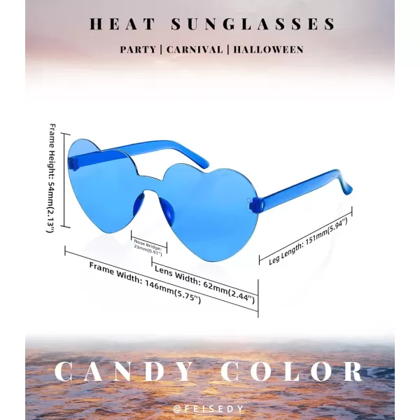 FEISEDY 2 Pack Rimless Heart Shaped Sunglasses Party Glasses Disco One Piece Transparent Trendy Love Glasses B2826F2Blue  Rose Red