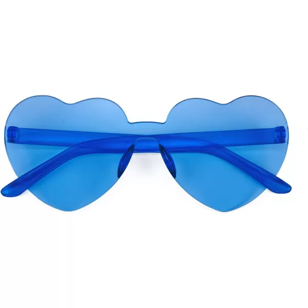 FEISEDY 2 Pack Rimless Heart Shaped Sunglasses Party Glasses Disco One Piece Transparent Trendy Love Glasses B2826F2Blue  Rose Red
