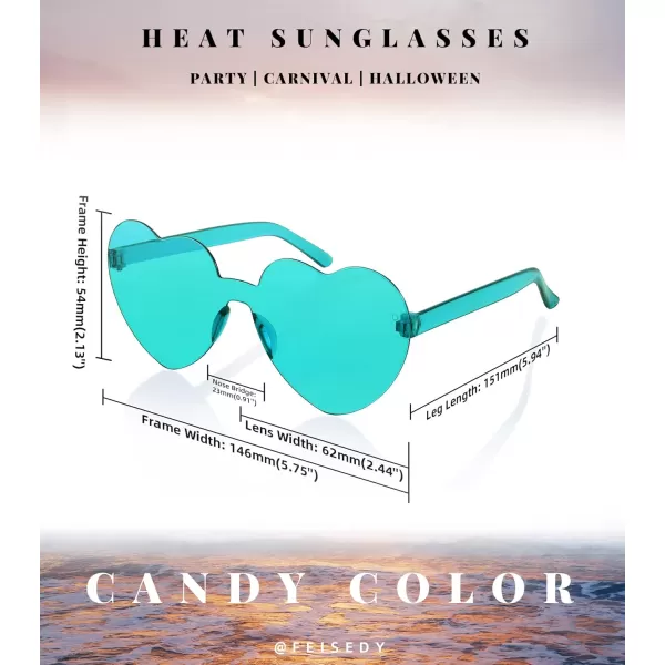 FEISEDY 2 Pack Rimless Heart Shaped Sunglasses Party Glasses Disco One Piece Transparent Trendy Love Glasses B2826F2Green  Green
