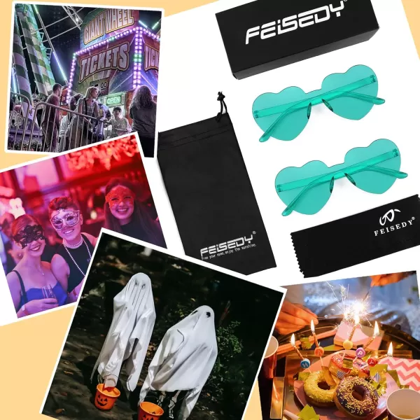 FEISEDY 2 Pack Rimless Heart Shaped Sunglasses Party Glasses Disco One Piece Transparent Trendy Love Glasses B2826F2Green  Green