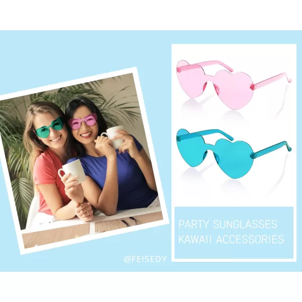 FEISEDY 2 Pack Rimless Heart Shaped Sunglasses Party Glasses Disco One Piece Transparent Trendy Love Glasses B2826F2Green  Pink