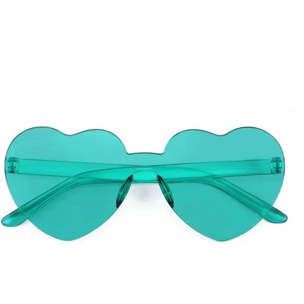 FEISEDY 2 Pack Rimless Heart Shaped Sunglasses Party Glasses Disco One Piece Transparent Trendy Love Glasses B2826F2Green  Pink