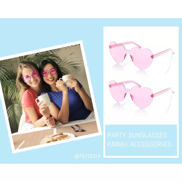 FEISEDY 2 Pack Rimless Heart Shaped Sunglasses Party Glasses Disco One Piece Transparent Trendy Love Glasses B2826F2Pink  Pink