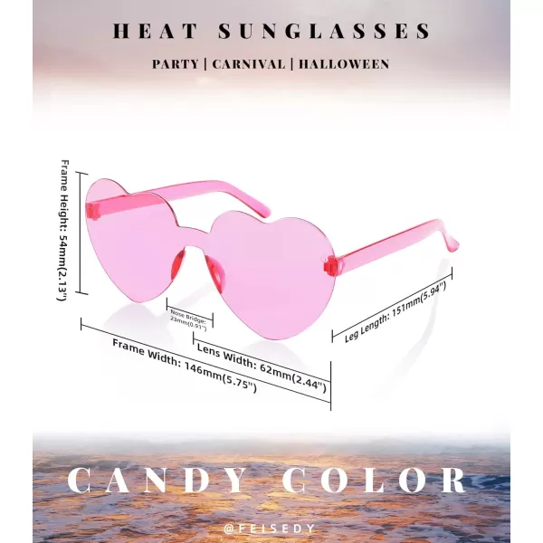 FEISEDY 2 Pack Rimless Heart Shaped Sunglasses Party Glasses Disco One Piece Transparent Trendy Love Glasses B2826F2Purple  Pink