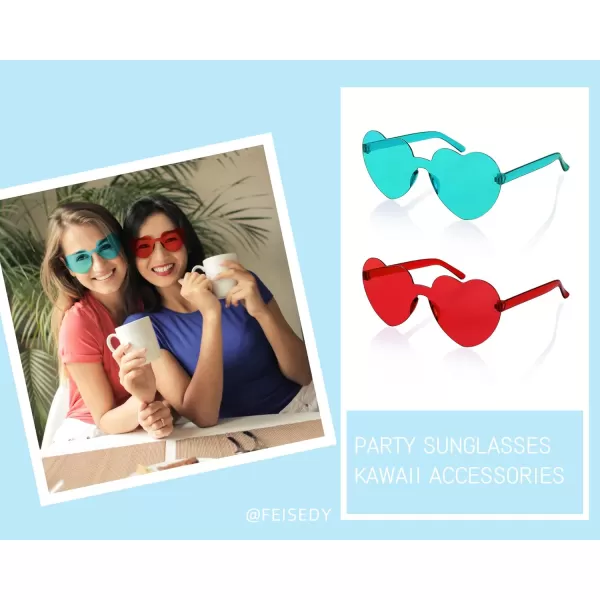FEISEDY 2 Pack Rimless Heart Shaped Sunglasses Party Glasses Disco One Piece Transparent Trendy Love Glasses B2826F2Red  Green