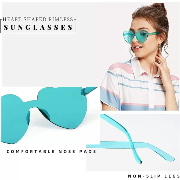 FEISEDY 2 Pack Rimless Heart Shaped Sunglasses Party Glasses Disco One Piece Transparent Trendy Love Glasses B2826F2Red  Green