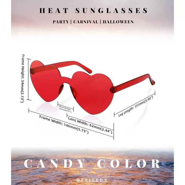 FEISEDY 2 Pack Rimless Heart Shaped Sunglasses Party Glasses Disco One Piece Transparent Trendy Love Glasses B2826F2Red  Green