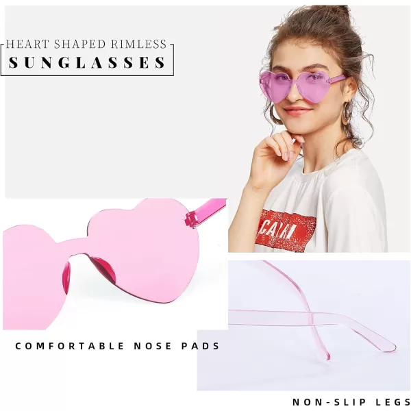 FEISEDY 2 Pack Rimless Heart Shaped Sunglasses Party Glasses Disco One Piece Transparent Trendy Love Glasses B2826F2Red  Pink