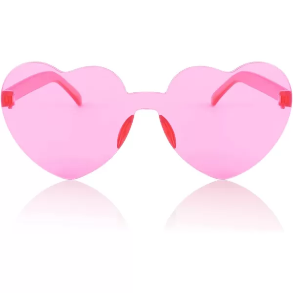 FEISEDY 2 Pack Rimless Heart Shaped Sunglasses Party Glasses Disco One Piece Transparent Trendy Love Glasses B2826F2Red  Pink