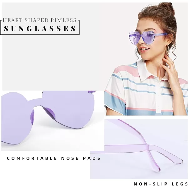 FEISEDY 2 Pack Rimless Heart Shaped Sunglasses Party Glasses Disco One Piece Transparent Trendy Love Glasses B2826F2Red  Purple