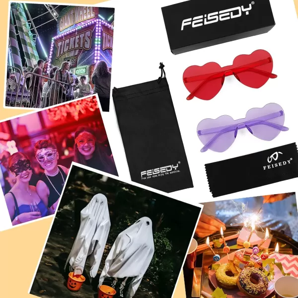 FEISEDY 2 Pack Rimless Heart Shaped Sunglasses Party Glasses Disco One Piece Transparent Trendy Love Glasses B2826F2Red  Purple