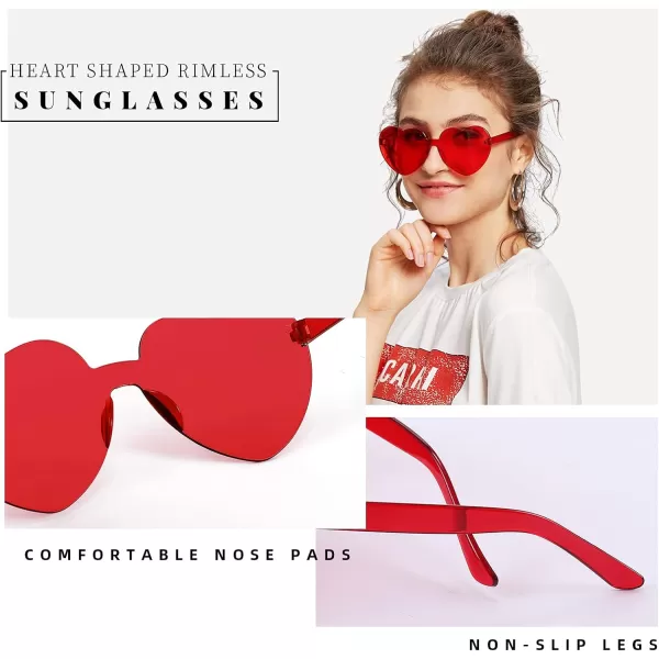 FEISEDY 2 Pack Rimless Heart Shaped Sunglasses Party Glasses Disco One Piece Transparent Trendy Love Glasses B2826F2Red  Red