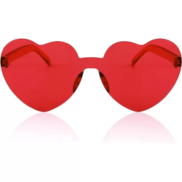 FEISEDY 2 Pack Rimless Heart Shaped Sunglasses Party Glasses Disco One Piece Transparent Trendy Love Glasses B2826F2Red  Red