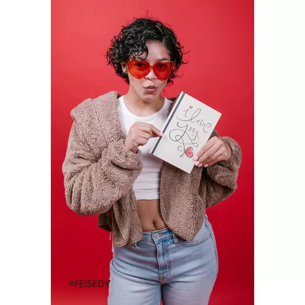 FEISEDY 2 Pack Rimless Heart Shaped Sunglasses Party Glasses Disco One Piece Transparent Trendy Love Glasses B2826F2Red  Red