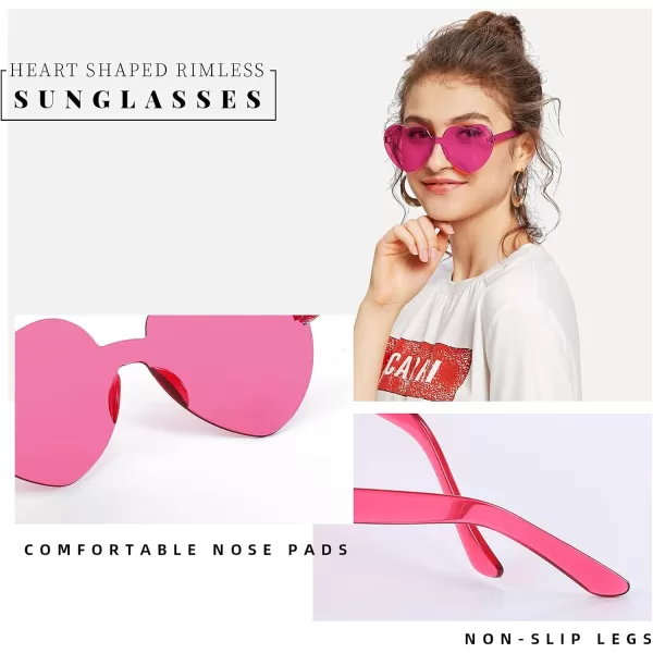FEISEDY 2 Pack Rimless Heart Shaped Sunglasses Party Glasses Disco One Piece Transparent Trendy Love Glasses B2826F2Red  Rose Red