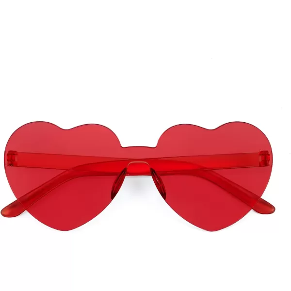 FEISEDY 2 Pack Rimless Heart Shaped Sunglasses Party Glasses Disco One Piece Transparent Trendy Love Glasses B2826F2Red  Rose Red