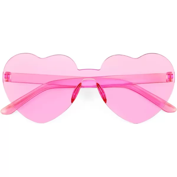 FEISEDY 2 Pack Rimless Heart Shaped Sunglasses Party Glasses Disco One Piece Transparent Trendy Love Glasses B2826F2Rose Red  Pink