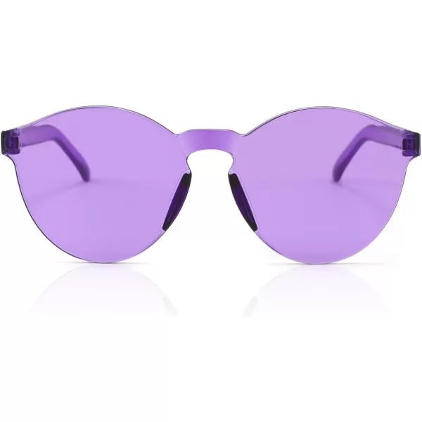 FEISEDY 2 Pack Rimless Round Shaped Sunglasses Women One Piece Transparent Candy Color Cute Glasses B2230Blue  Purple