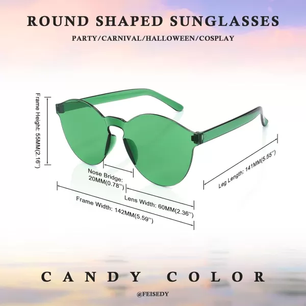 FEISEDY 2 Pack Rimless Round Shaped Sunglasses Women One Piece Transparent Candy Color Cute Glasses B2230Green  Green