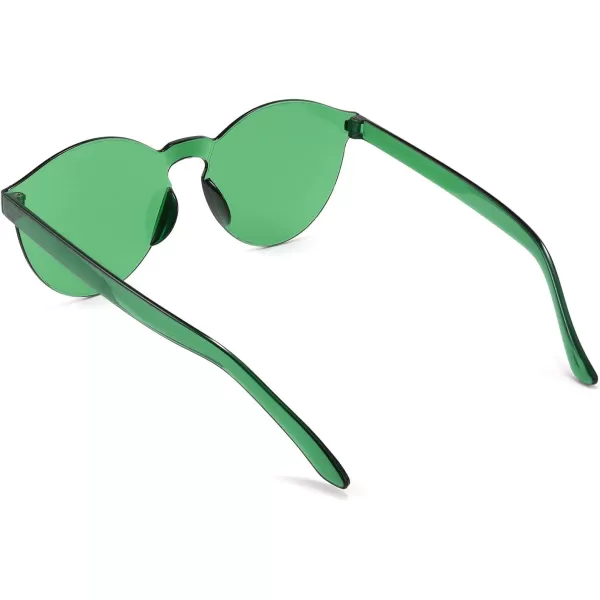 FEISEDY 2 Pack Rimless Round Shaped Sunglasses Women One Piece Transparent Candy Color Cute Glasses B2230Green  Green
