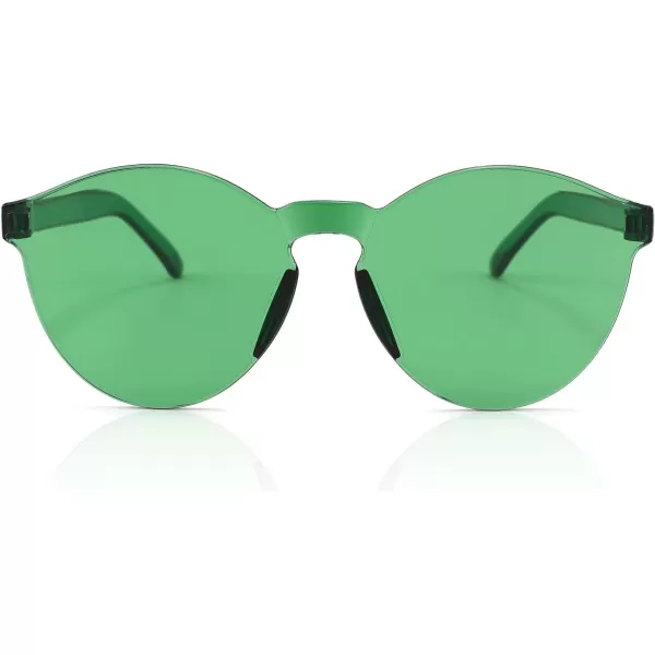 FEISEDY 2 Pack Rimless Round Shaped Sunglasses Women One Piece Transparent Candy Color Cute Glasses B2230Green  Green